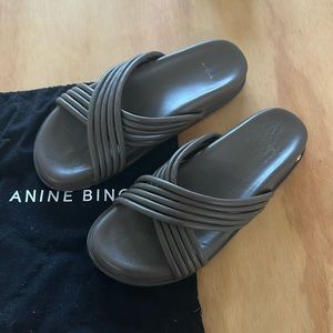 Anine Bing Ipanema Leather Sandals / 41 Khaki